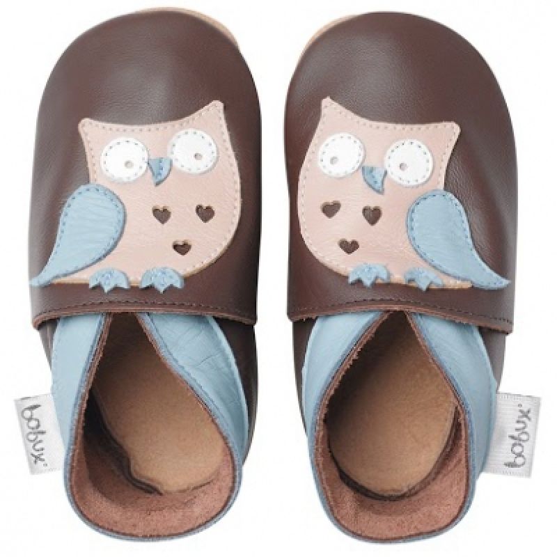 Chaussons bébé cuir Soft soles hibou garçon (3-9 mois) Bobux