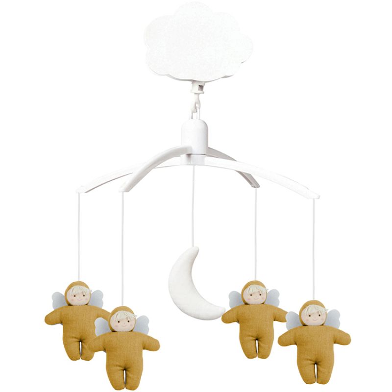 Mobile musical en lin Ange jaune curry Trousselier