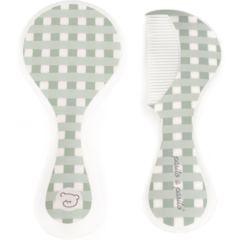 Brosse et peigne carrés Vichy vert Pasito a pasito