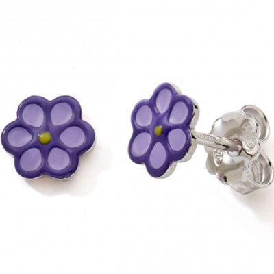 Boucles d'oreilles Fleur laquée violette (argent)