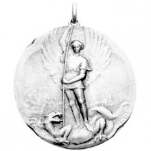Médaille Saint Michel et dragon (or blanc 750°)  par Becker