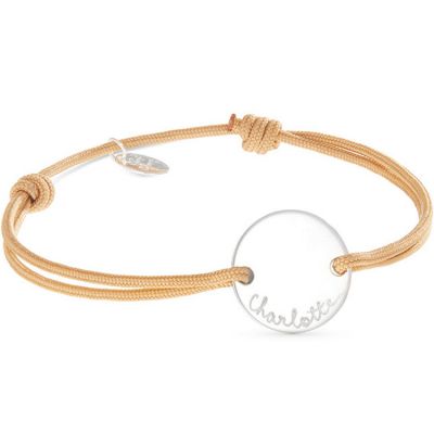 Bracelet maman sur cordon Pastille personnalisable (argent 925°)