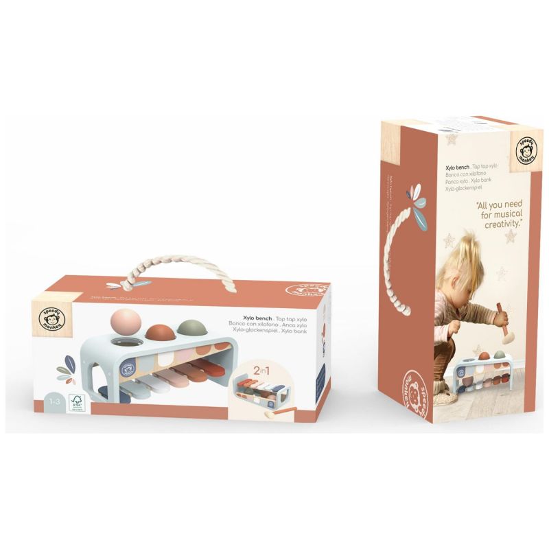 2 en 1 Xylophone et banc à marteler Speedy Monkey Packaging 5