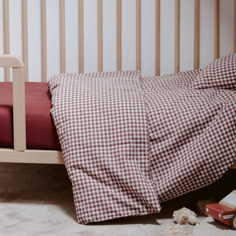Housse de couette percale de coton Vichy Sienne (100 x 140 cm) Kadolis Ambiance 2