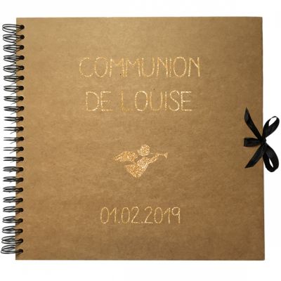 Album photo communion personnalisable kraft et or (30 x 30 cm)