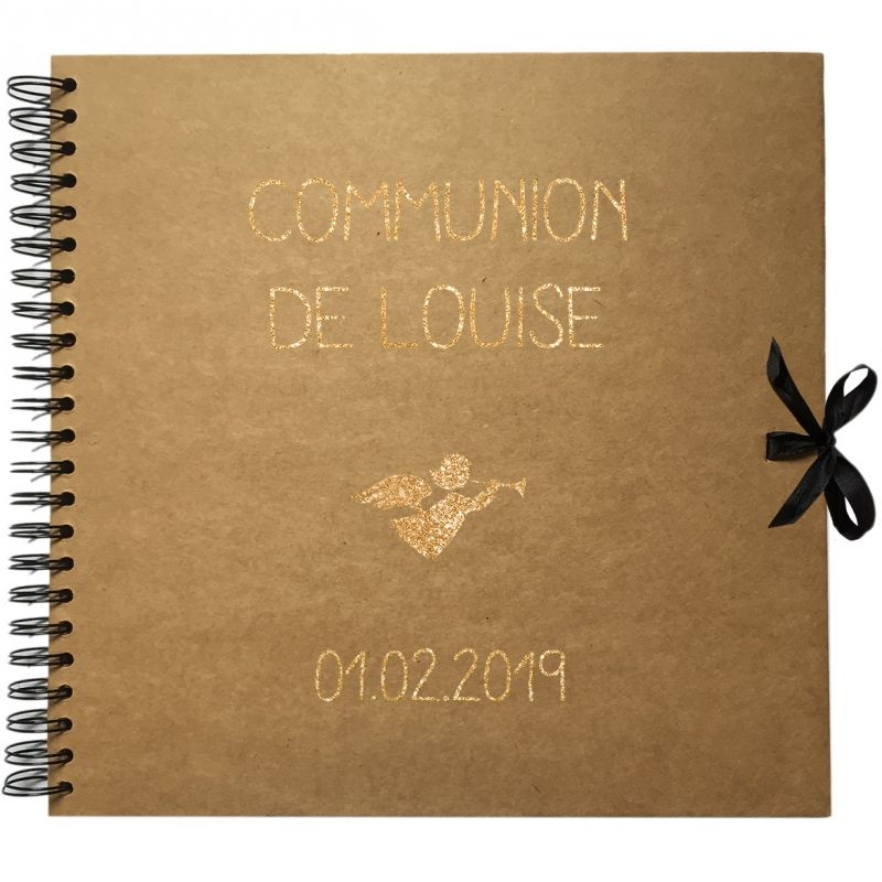 Album photo communion personnalisable kraft et or (30 x 30 cm) Les Griottes