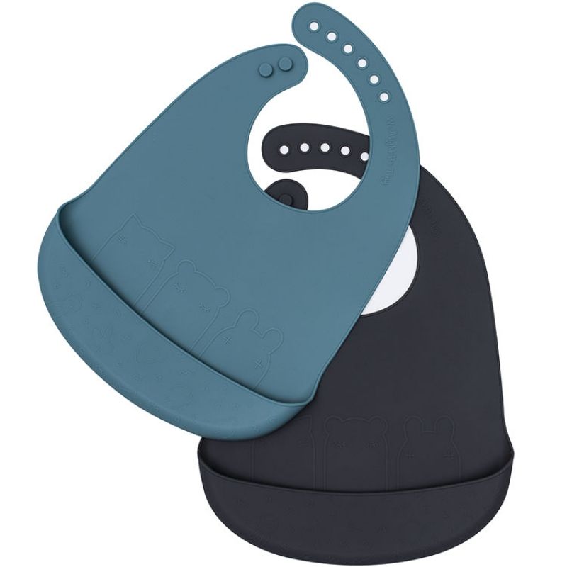 Lot de 2 bavoirs en silicone bleu et anthracite We Might Be Tiny