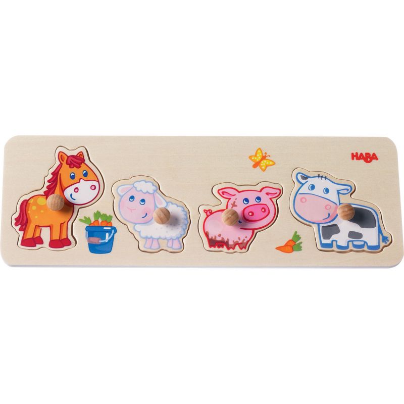 Puzzle à encastrement Les petits des animaux de la ferme (4 pièces) Haba