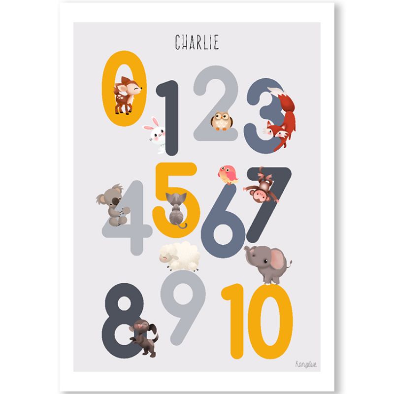Affiche A3 123 grise et jaune (personnalisable) Kanzilue