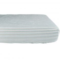 Drap housse en percale de coton Rayé Bleu Ardoise (50 x 83 cm) - Kadolis