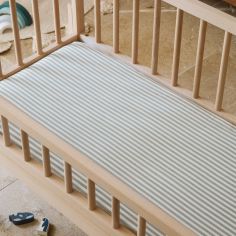 Drap housse en percale de coton Rayé Bleu Ardoise (50 x 83 cm)