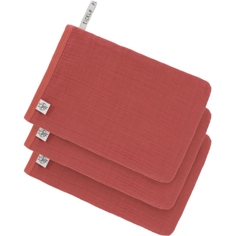 Lot de 3 gants de toilette en mousseline de coton bois de rose Lässig