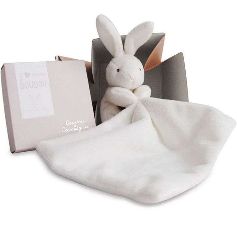 Coffret doudou mouchoir lapin (10 cm) Doudou et Compagnie