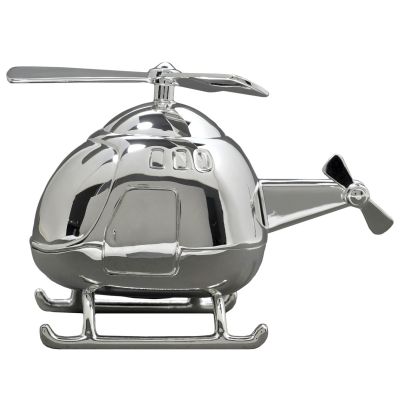 Tirelire Hélicoptère personnalisable (métal argenté)