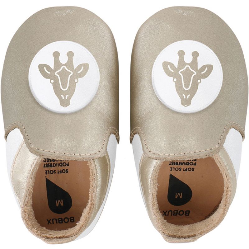 Chaussons bébé en cuir Soft soles Girafe dorés (9-15 mois) Bobux