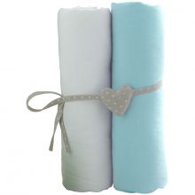 Lot de 2 draps housses blanc et turquoise (60 x 120 cm)  par Babycalin