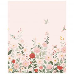 Papier peint panoramique Decor Alysse fleurs et oiseaux rose (2m x 248 cm)  - Lilipinso