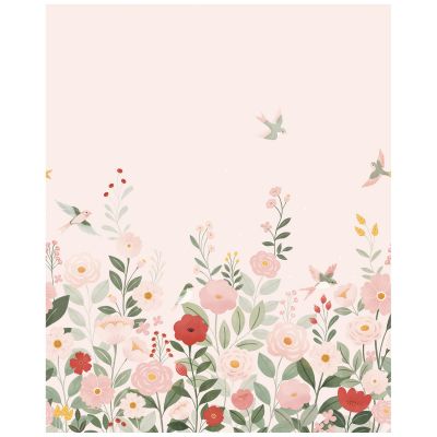 Papier peint panoramique Decor Alysse fleurs et oiseaux rose (2m x 248 cm)  Lilipinso