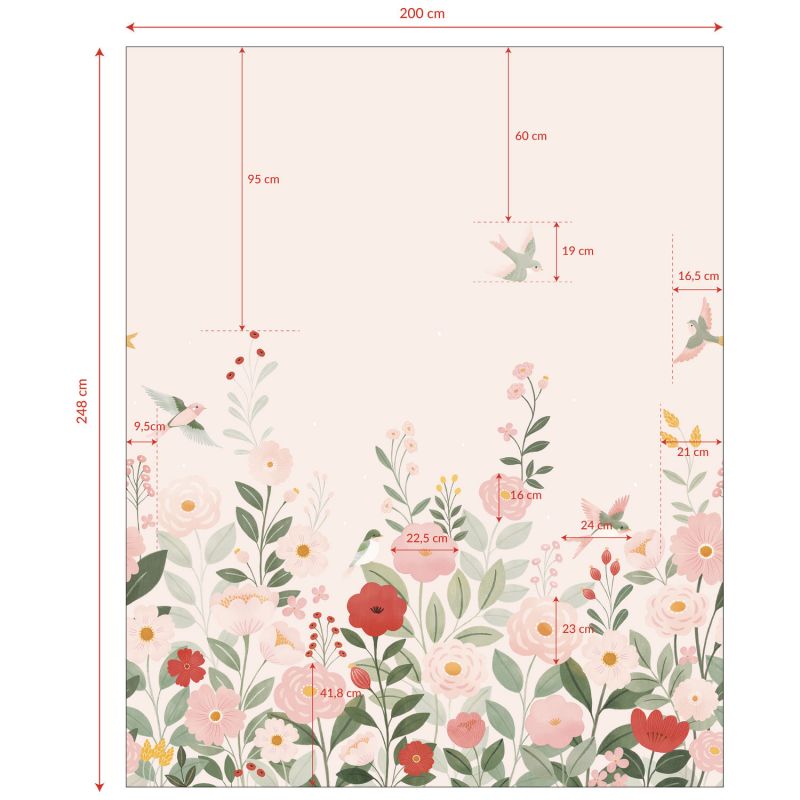 Papier peint panoramique Decor Alysse fleurs et oiseaux rose (2m x 248 cm)  Lilipinso Produit 5