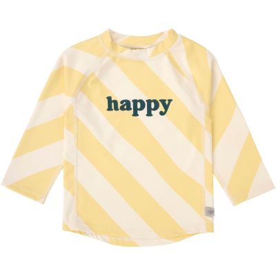 T-shirt anti-UV manches longues Rayures jaune pâle et sel marin (5-6 ans)