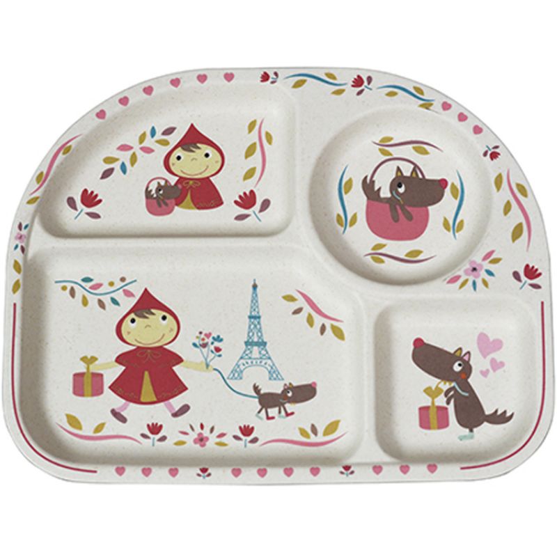 Assiette à compartiments en Bambou Chaperon rouge T'es fou Louloup Ebulobo
