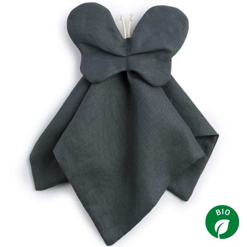 Doudou plat papillon Lin français green blue Nobodinoz