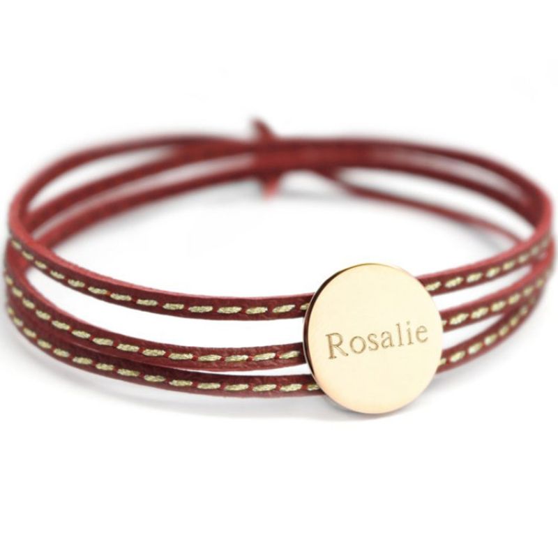 Bracelet cuir Amazone médaille (plaqué or) Petits trésors