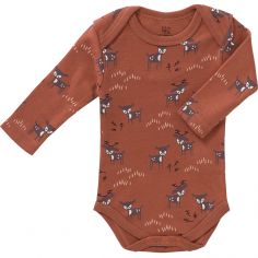 Body manches longues en coton bio Deer amber brown (3-6 mois : 60 à 67 cm) - Fresk