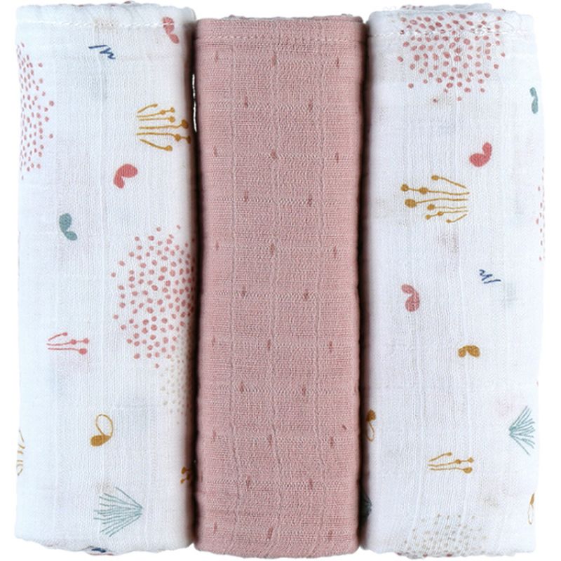 Lot de 3 langes en mousseline de coton bio Lina et Joy (70 x 70 cm) Noukie's