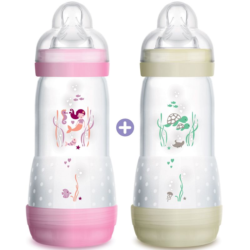 Lot de 2 biberons Easy Start anti-colique sirène et tortue - débit 3 rapide (320 ml) MAM