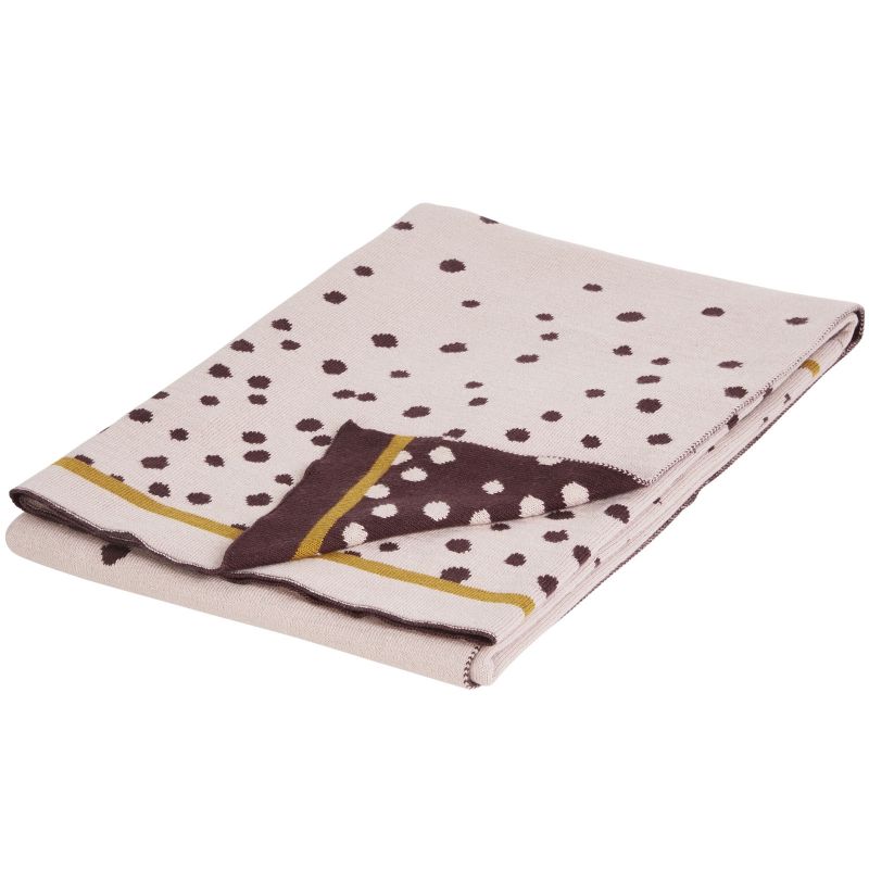 Couverture en coton Jacquard tricotée Happy Dots rose et doré (80 x 100 cm) Done by Deer