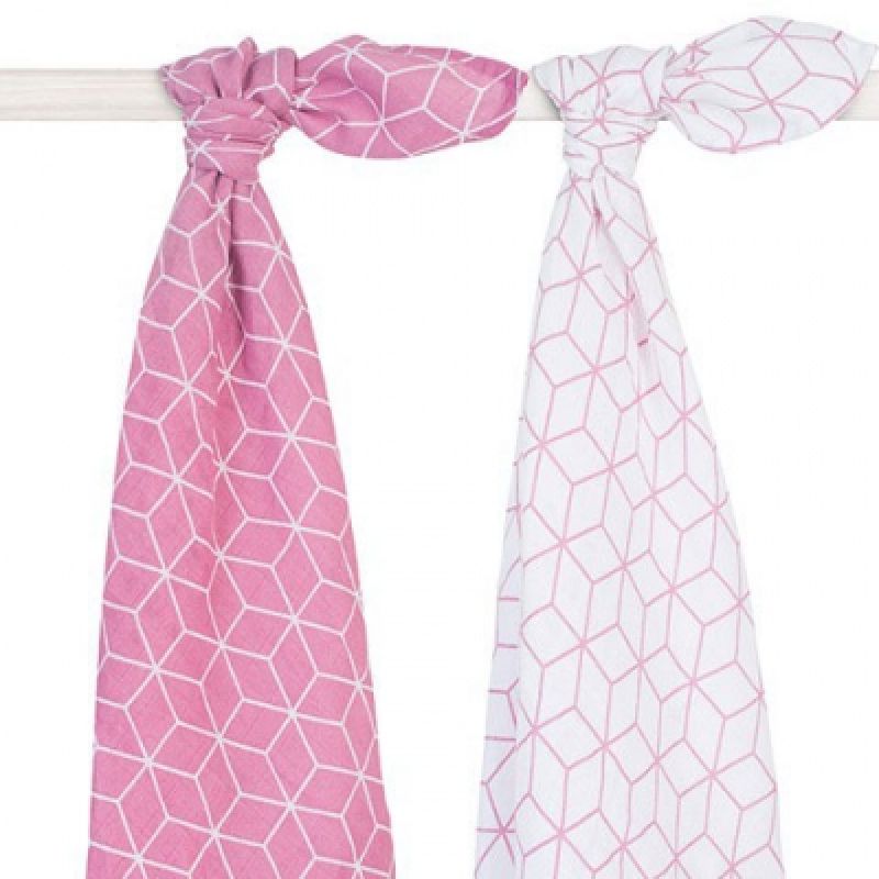 Lot de 2 maxi langes Graphic rose (115 x 115 cm) Jollein
