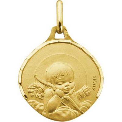 Médaille ovale Ange à l'arc 15 mm facettée (or jaune 750°)