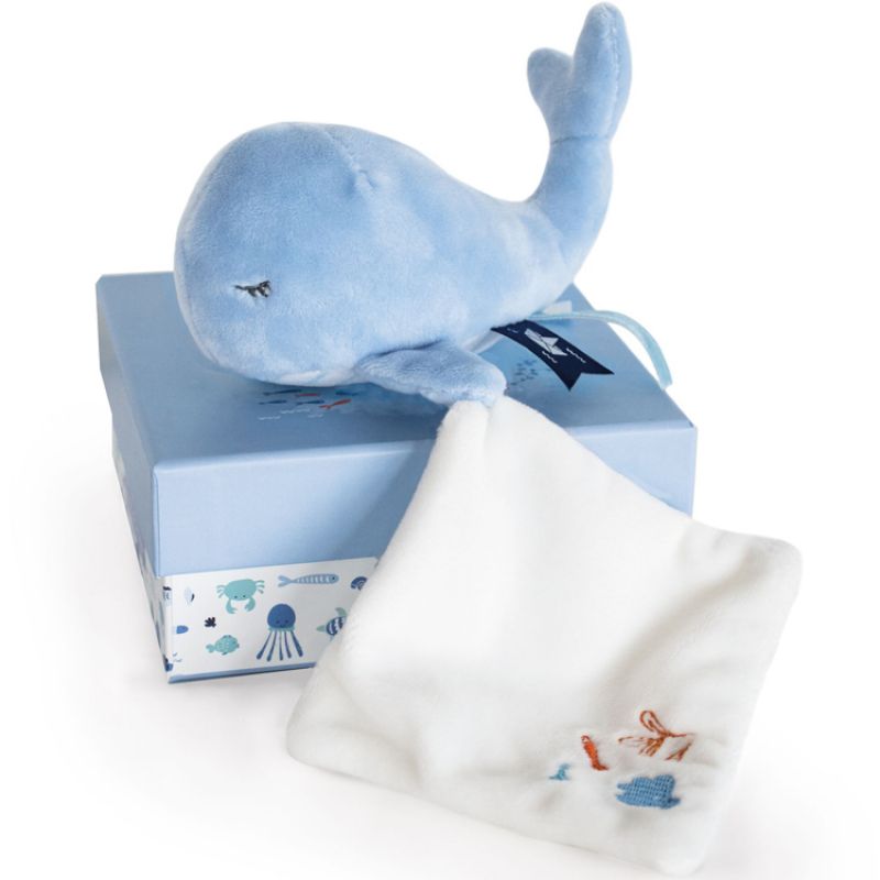 Coffret peluche avec doudou baleine bleue (15 cm) Doudou et Compagnie
