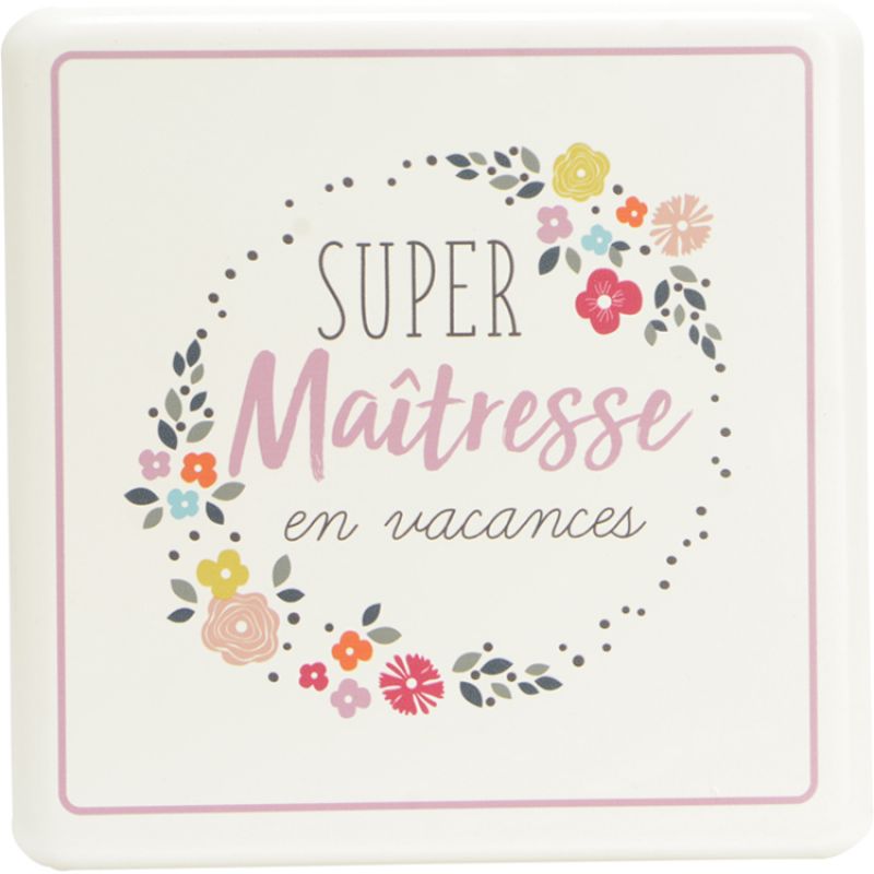 Plaque décorative en métal à accrocher Super maîtresse en vacances Amadeus Les Petits