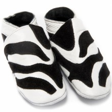 Chaussons en cuir zèbre noir et blanc (6-9 mois)  par Baby Dutch