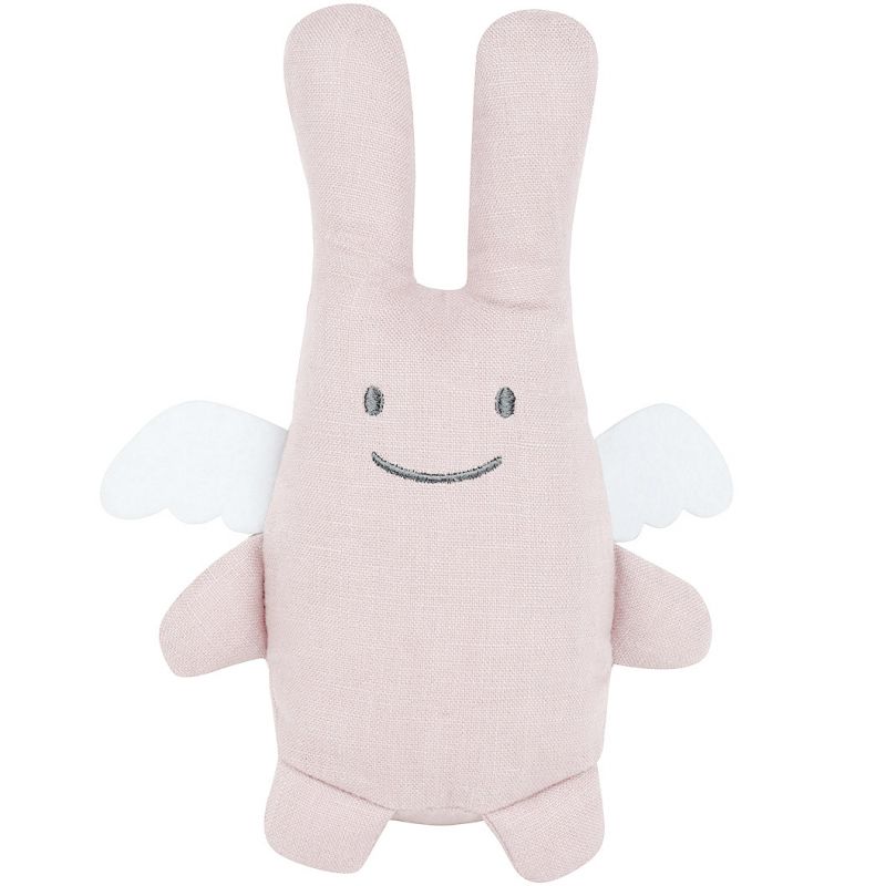 Peluche en lin ange lapin rose poudré + pochette de rangement (20 cm) Trousselier