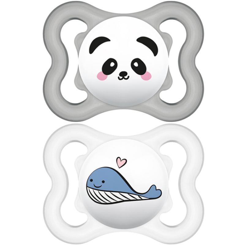 Lot de 2 sucettes anatomiques Suprême panda et baleine en silicone (2-6 mois) MAM
