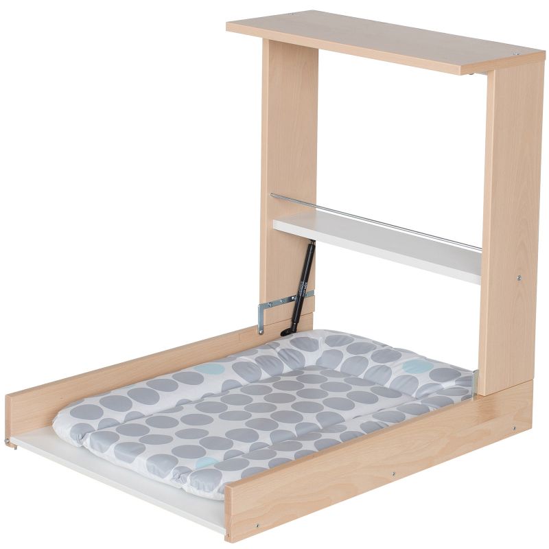 Table à langer murale hêtre naturel + matelas Pois Wicki Geuther
