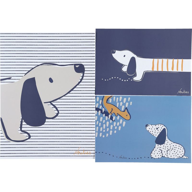 Lot de 3 affiches Aston & Jack chien bleu Noukie's