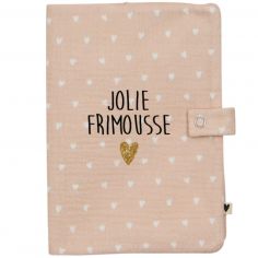 Protège carnet de santé Gaze Cœurs Beige (personnalisable) - Atelier Wagram