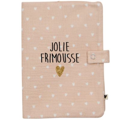 Protège carnet de santé Gaze Cœurs Beige (personnalisable) Atelier Wagram