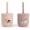 Lot de 2 gobelets à paille en silicone Tiny farm Rose Done by Deer Produit 3