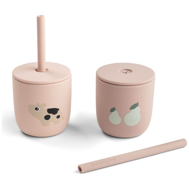 Lot de 2 gobelets à paille en silicone Tiny farm Rose Done by Deer Produit 1