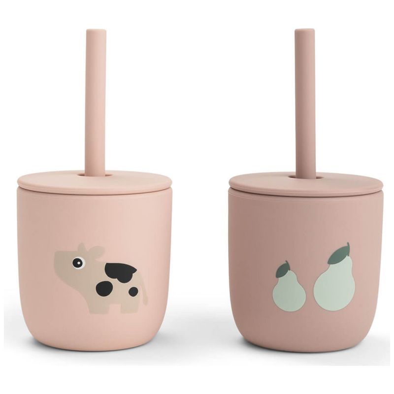 Lot de 2 gobelets à paille en silicone Tiny farm Rose Done by Deer Produit 3
