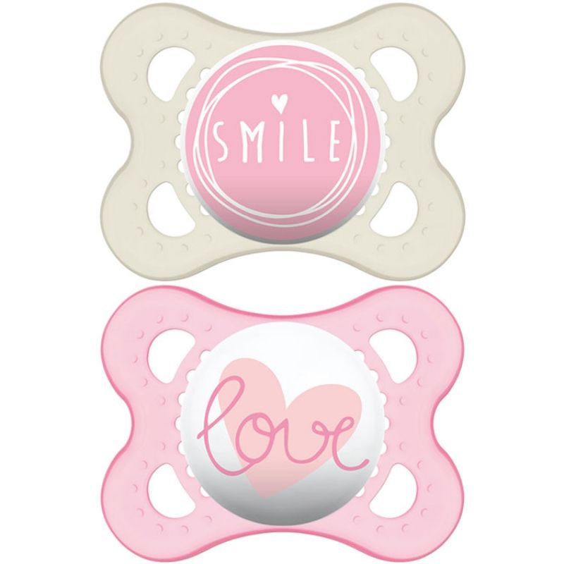 Lot de 2 sucettes anatomiques Décor message fille (0-6 mois) MAM