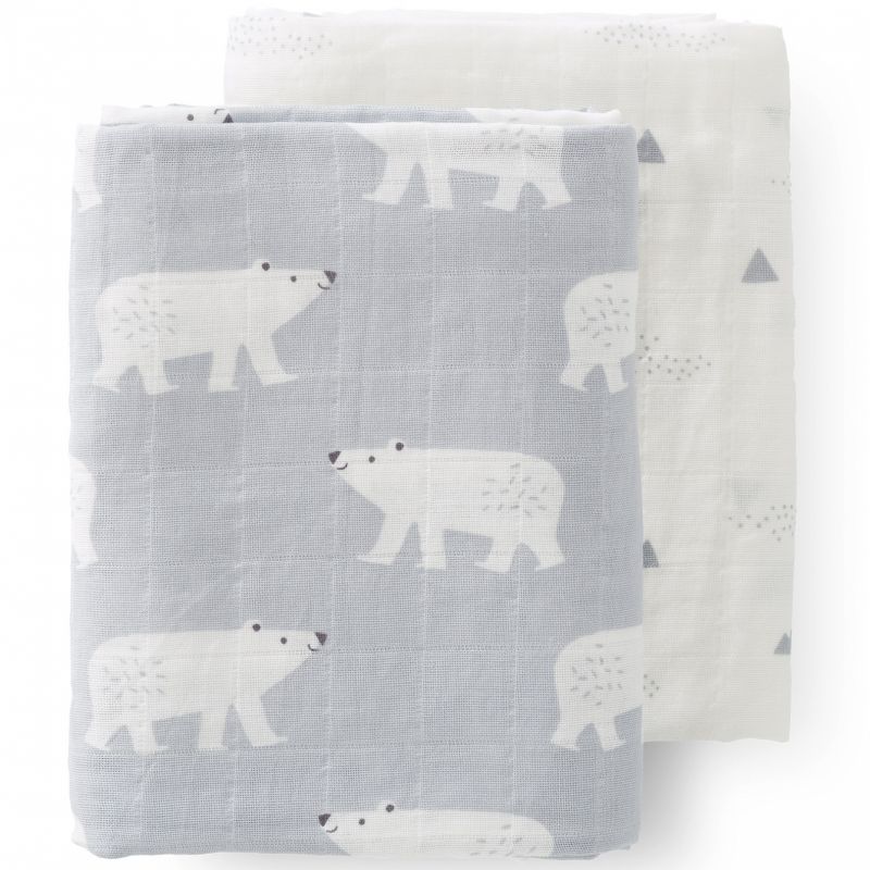 Lot de 2 maxi langes en coton bio Ours polaire (120 x 120 cm) Fresk