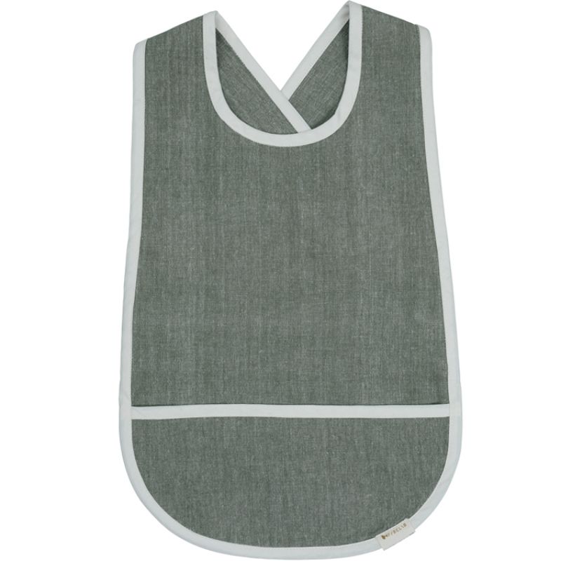Bavoir à poche chambray olive Fabelab
