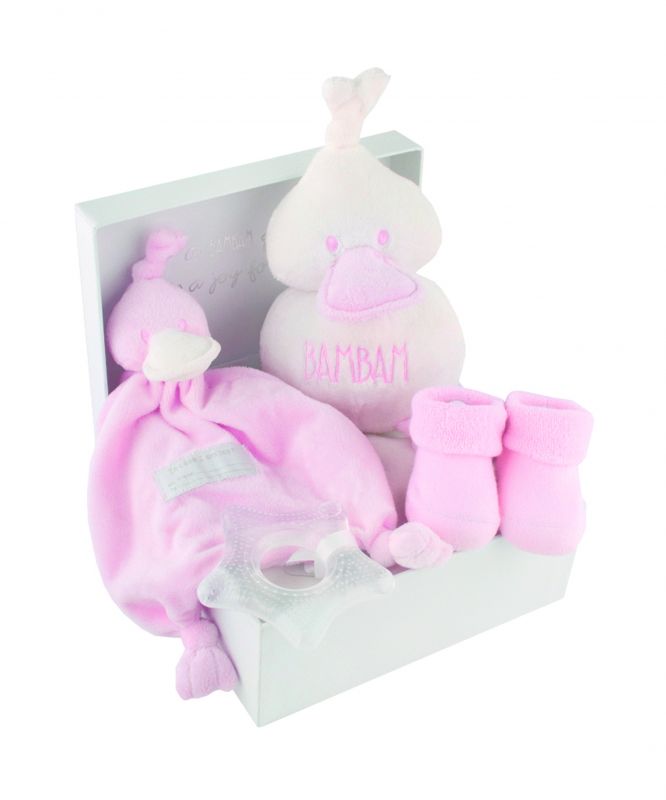 Coffret cadeau naissance doudou canard rose (4 pièces) BAMBAM
