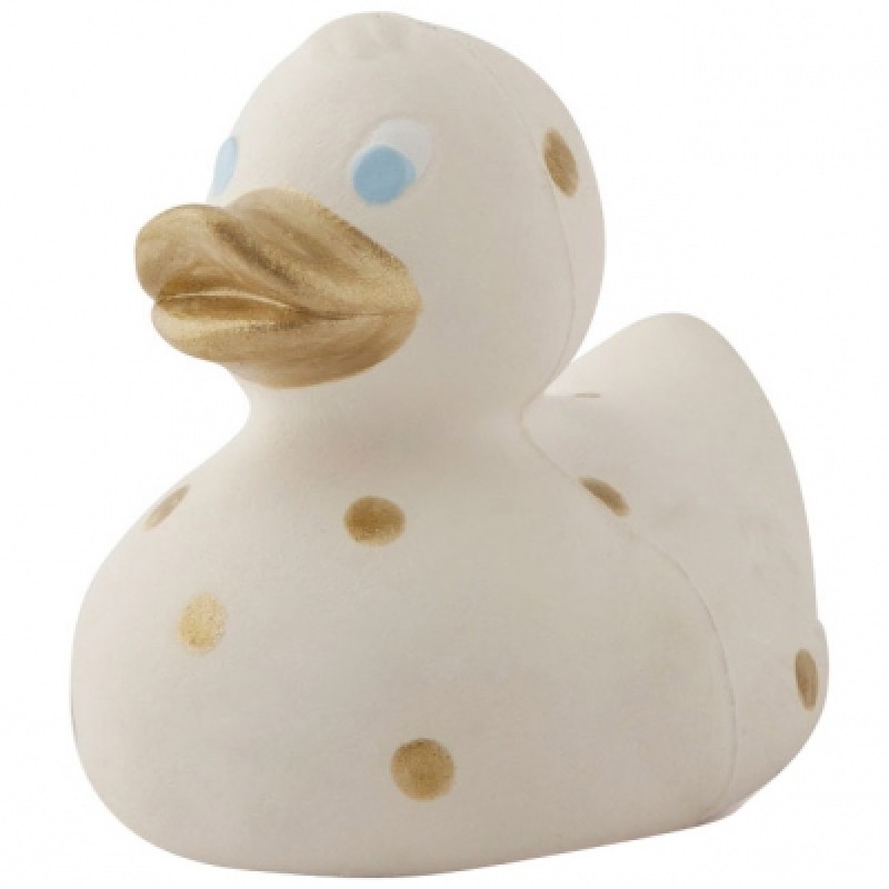 Petit canard à pois latex d'hévéa doré Oli & Carol
